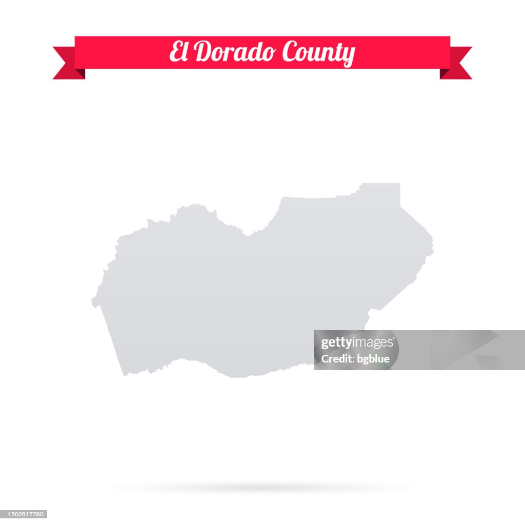 El Dorado County, California. Map on white background with red banner