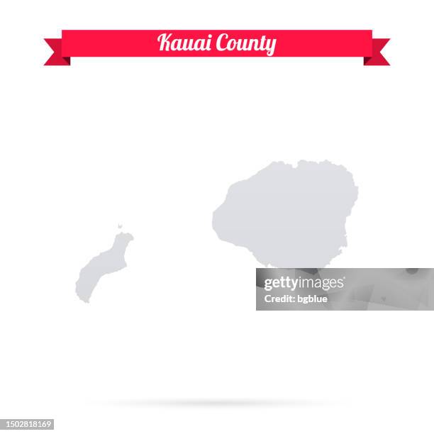 kauai county, hawaii. map on white background with red banner - kauai stock illustrations