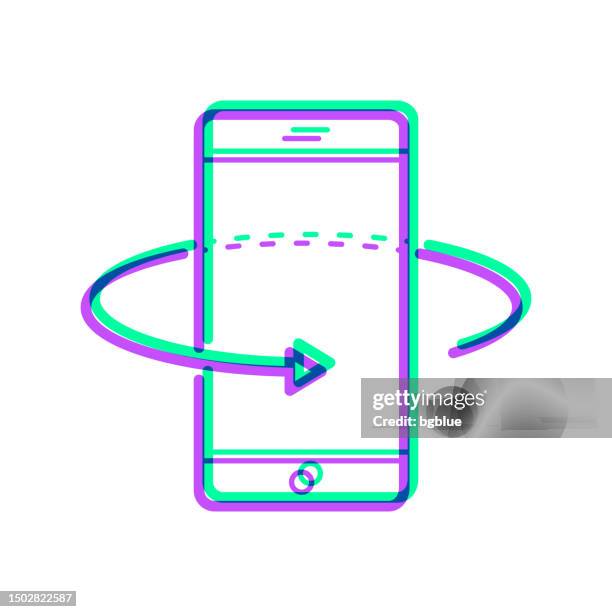 360 degree rotation with smartphone. icon with two color overlay on white background - 360 tablet stock illustrations