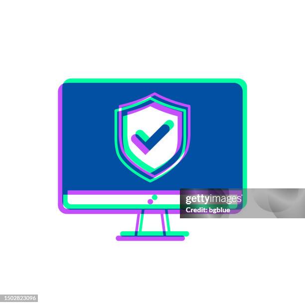 secure desktop computer. icon with two color overlay on white background - green check mark transparent background stock illustrations