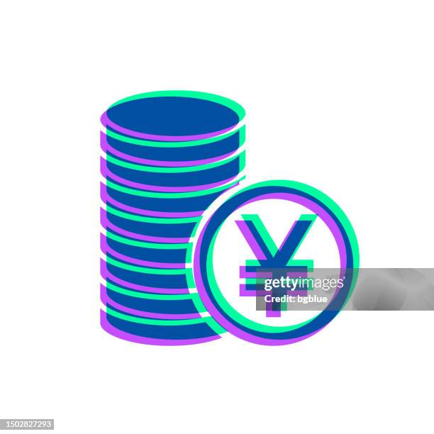 yen coins stack. icon with two color overlay on white background - coin stack 3d stock illustrations