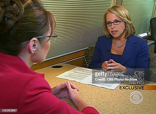 News Anchor Katie Couric interviews Gov. Sarah Palin on the campaign trail in Ohio on Monday, Sept. 29 on the CBS Evening News With Katie Couric....