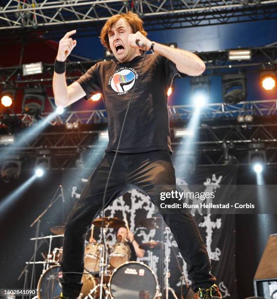 Mark Greenway performs with Napalm Death on day 2 of Tons of Rock 2023 on June 22, 2023 in Oslo, Norway.