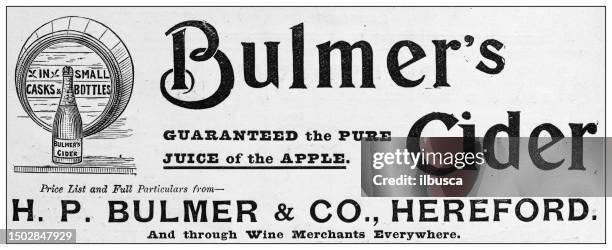 antique advertisement from british magazine: apple cider - cider stock illustrations