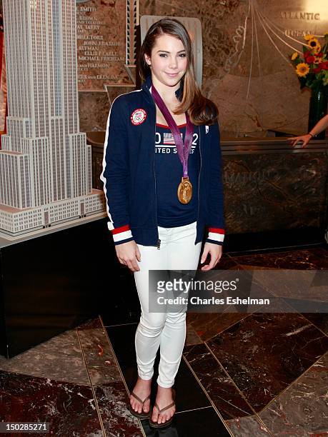 Gymnastics Team gold medalist McKayla Maroney lights The Empire State Building on August 14, 2012 in New York City.