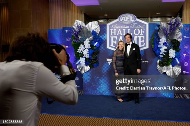 Gillon McLachlan, Chief Executive Officer of the AFL and wife Laura McLachlan during the Australian Football Hall of Fame at Crown Palladium on June...