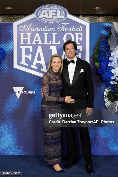 Gillon McLachlan, Chief Executive Officer of the AFL and wife Laura McLachlan during the Australian Football Hall of Fame at Crown Palladium on June...