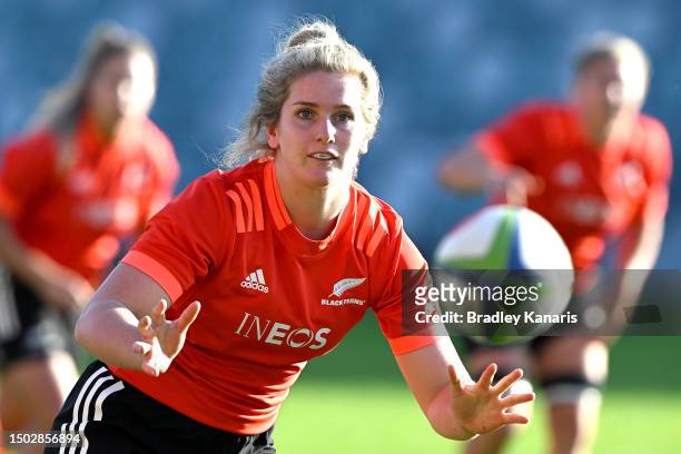 Alana Bremner catches the ball during a New Zealand Black Ferns training session at Ballymore Stadium on June 27, 2023 in Brisbane, Australia.