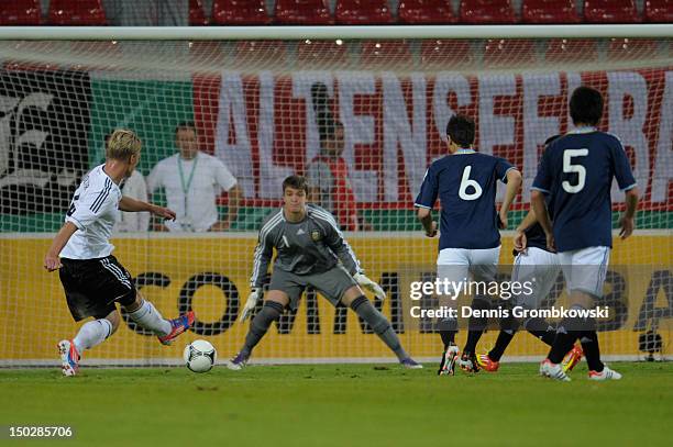 Sebastian Polter of Germany misses a chance at goal during the Under 21 international friendly match between Germany U21 and Argentina U21 at...