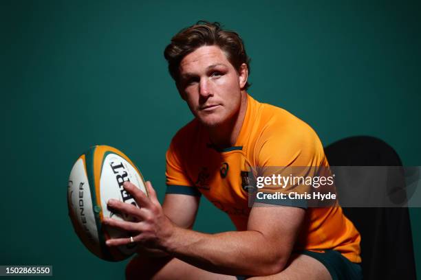 Michael Hooper poses during a Wallabies Rugby Championship Headshots Session at Sanctuary Cove on June 26, 2023 in Gold Coast, Australia.