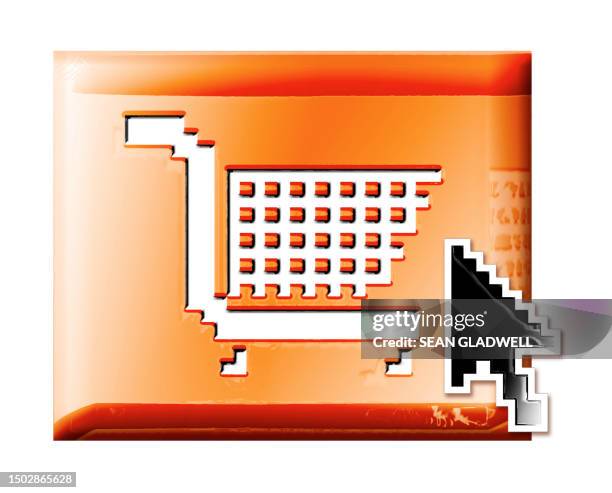 orange shopping cart icon - e commerce stock illustrations stock pictures, royalty-free photos & images