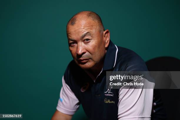 Head coach Eddie Jones poses during a Wallabies Rugby Championship Headshots Session at Sanctuary Cove on June 26, 2023 in Gold Coast, Australia.