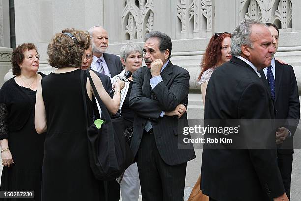 Atmosphere view of guests arriving for the funeral service for Marvin Hamlisch at Temple Emanu-El on August 14, 2012 in New York City. Hamlisch died...