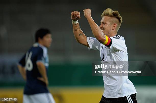 Lewis Holtby of Germany celebrates after scoring his team's fourth goal during the Under 21 international friendly match between Germany U21 and...