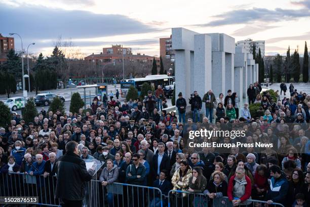 Tribute to the victims of the 2004 attacks under the slogan '11M Recuerdo Vivo' , at the El Pozo suburban train station, on 11 March, 2023 in Madrid,...