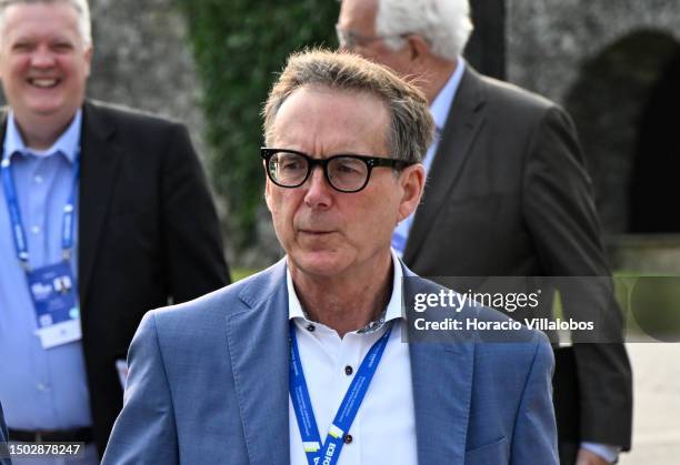 Governor of the Bank of Canada Tiff Macklem arrives to participate in the morning session during of the second day of the 2023 European Central Bank...