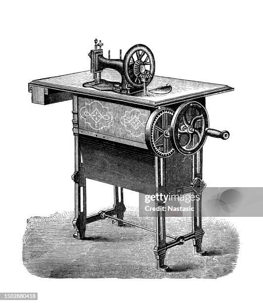 spring motor sewing machine - tailor stock illustrations