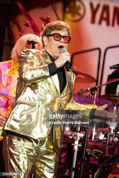 Sir Elton John performs on The Pyramid Stage at Day 5 of Glastonbury Festival 2023 on June 25, 2023 in Glastonbury, England.
