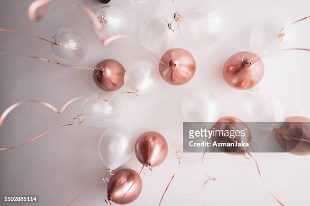 ceiling covered in pink and white balloon decorations - bachelorette stock pictures, royalty-free photos & images