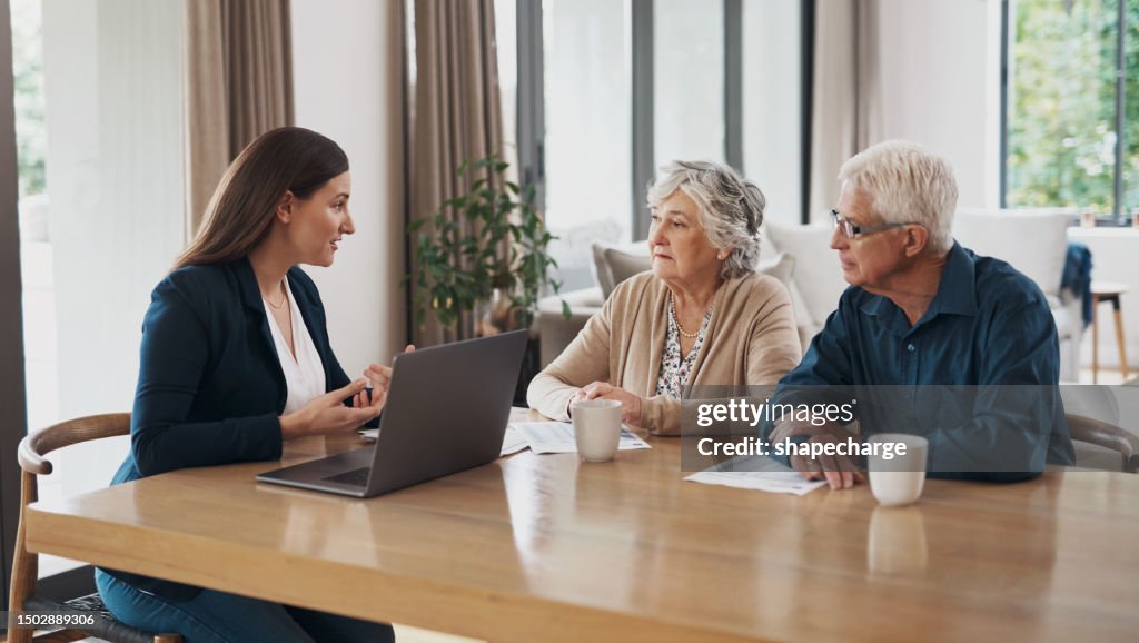 Life insurance, broker or old couple consulting in meeting for retirement pension or tax bills advice. Financial advisor, elderly man or senior woman with investment, savings plan, or insurance paper