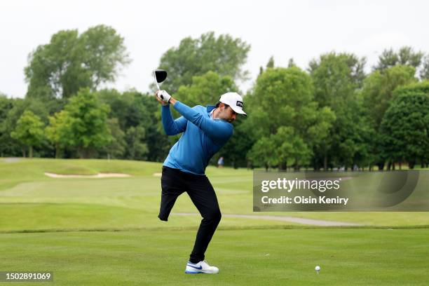 Juan Postigo Arce of Spain tees off on the 17th hole during Round 2 of the G4D Tour prior to the Betfred British Masters hosted by Sir Nick Faldo...