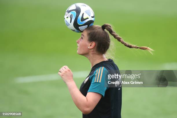 Ena Mahmutovic juggles with the ball during a training session of the German Women's national soccer team at Adi-Dassler-Stadion on June 27, 2023 in...