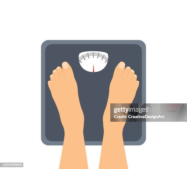 person standing on weight scale - body dysmorphia stock illustrations