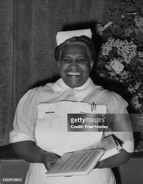 Jamaican nurse LM Richards smiling after receiving two awards at the prizegiving ceremony at the Highlands General Hospital in Winchmore Hill,...