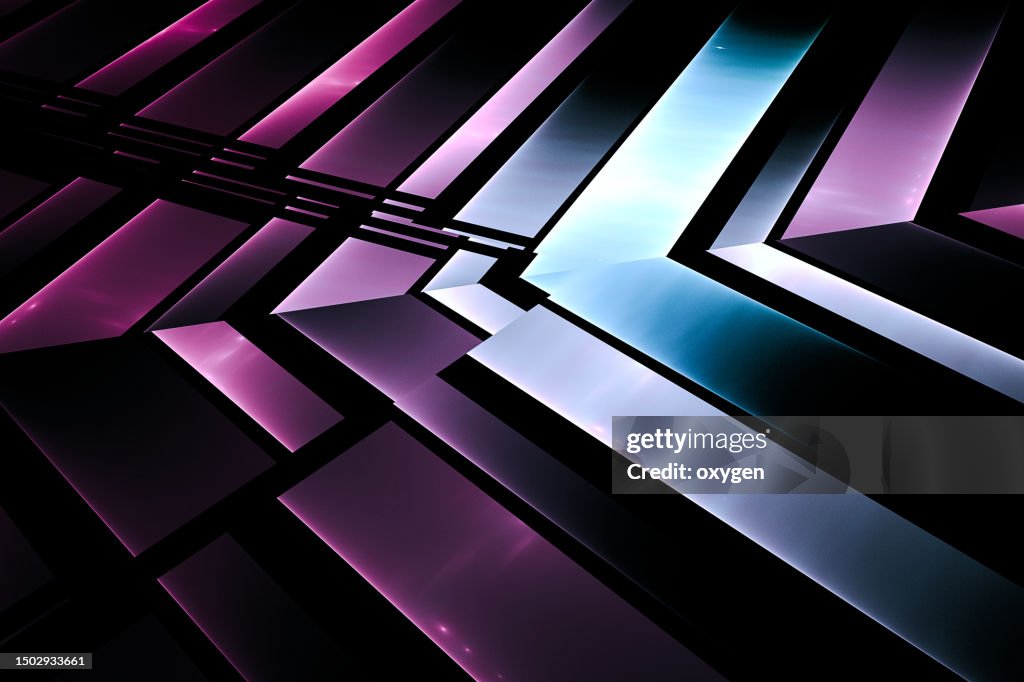 Abstract Futuristic Metaverse Tech Urban Light Fractal Network Technology Blue Purple Arrow Shape Web 3 Background