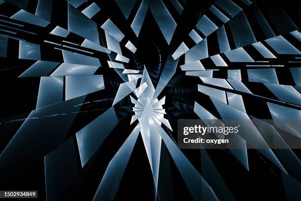 abstract crystal futuristic metaverse tech fractal network technology blue broken glass crystal black background - vidro partido imagens e fotografias de stock