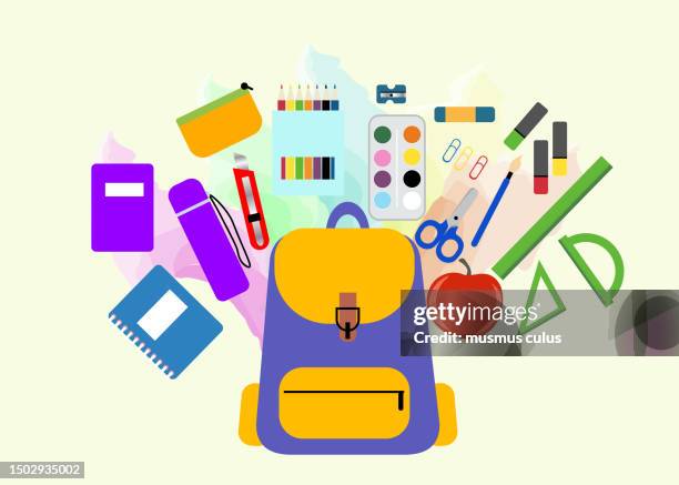 back to school and necessary supplies - elementary school stock illustrations