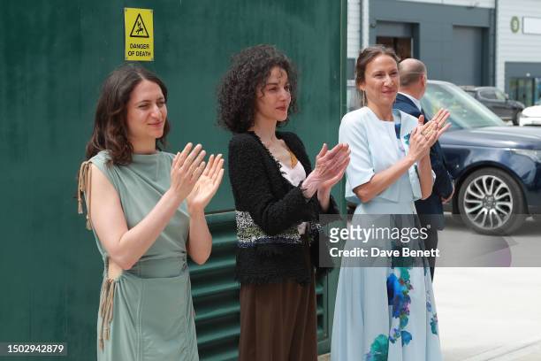 Salome Burstein, Tatiana Burstein and Lola Rykiel-Burstein attend the grand opening of the new Charfleet Book Bindery on June 27, 2023 in Canvey...