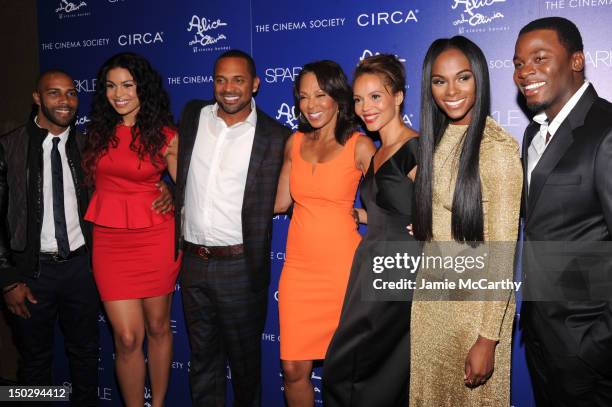 Omari Hardwick, Jordin Sparks, Mike Epps, Debra Martin Chase, Carmen Ejogo, Tika Sumpter and Derek Luke attend The Cinema Society with Circa and...