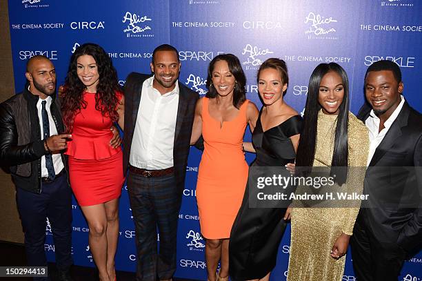 Omari Hardwick, Jordin Sparks, Mike Epps, Debra Martin Chase, Carmen Ejogo, Tika Sumpter and Derek Luke attend The Cinema Society with Circa and...