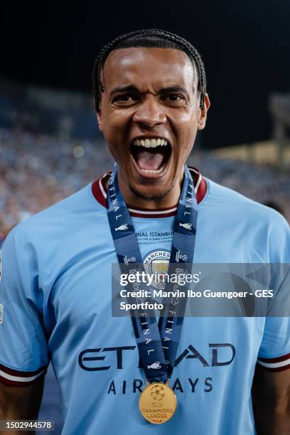 Manuel Akanji of Manchester celebrates victory after the UEFA Champions League 2022/23 final match between FC Internazionale and Manchester City FC...