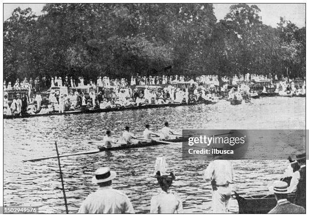 illustrations, cliparts, dessins animés et icônes de image ancienne du magazine britannique : concours d’aviron henley - henley on thames