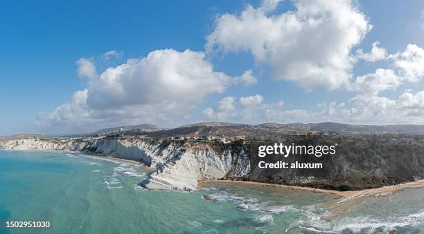 scala dei turchi agrimonte sicily italy stair of the turks aerial view - eroded stock pictures, royalty-free photos & images