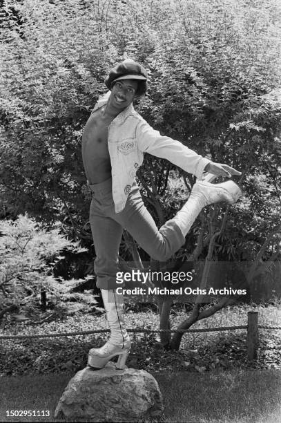 Soul Train dancer at Wattles Park for a 'Right On!' magazine photo shoot, Los Angeles, California, United States, 2nd August 1974.