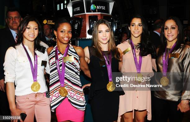 Women's Gymnastics 2012 Olympic Gold Medal team Kyla Ross, Gabrielle Douglas, McKayla Maroney, Aly Raisman, Jordyn Wieber visit the New York Stock...