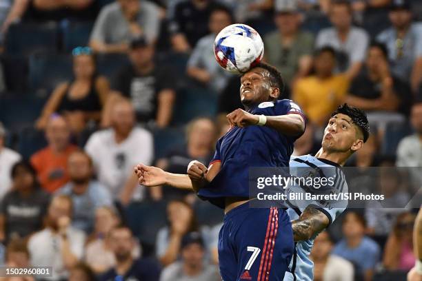 Maren Haile-Selassie of Chicago Fire heads the ball during a game between Chicago Fire FC and Sporting Kansas City at Children's Mercy Park on June...