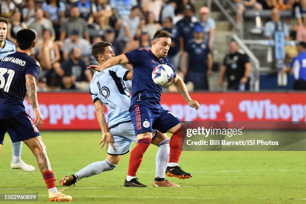 Xherdan Shaqiri of Chicago Fire controls the ball during a game between Chicago Fire FC and Sporting Kansas City at Children's Mercy Park on June 24,...