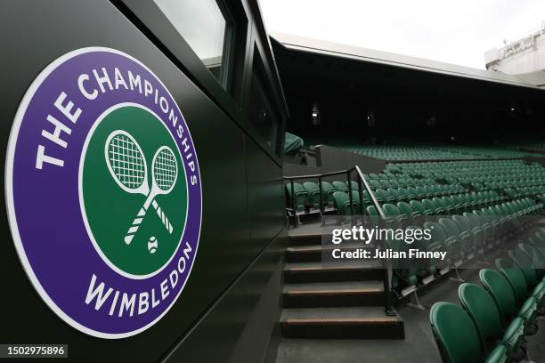 View of Centre Court ahead of The Championships Wimbledon 2023 at All England Lawn Tennis and Croquet Club on June 27, 2023 in London, England.