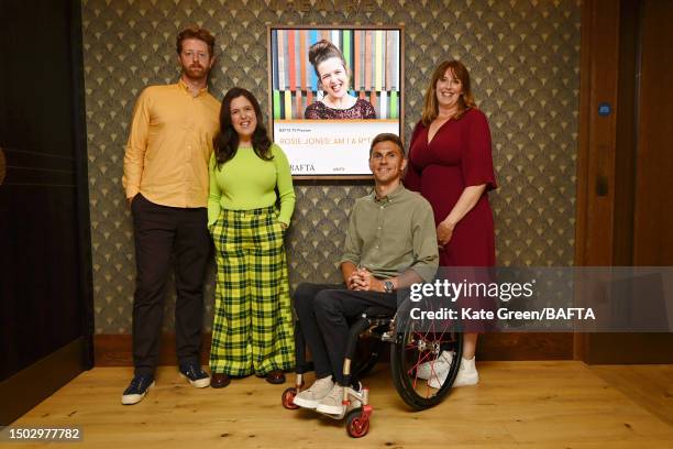 Tom Levinge, Rosie Jones, Steve Brown and Ally Castle attend the BAFTA TV Preview: "Am I a Retard?" at BAFTA on June 27, 2023 in London, England.