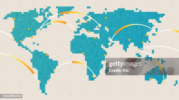 world travel pixel map - international border stock illustrations