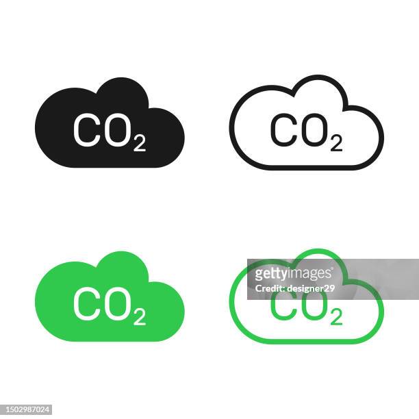 ilustrações de stock, clip art, desenhos animados e ícones de co2, carbon dioxide icon set vector design on white background. - molecule carbon