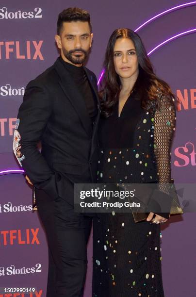 Angad Bedi and Neha Dhupia attend the screening of the Netflix series 'Lust Stories 2' on June 27, 2023 in Mumbai, India