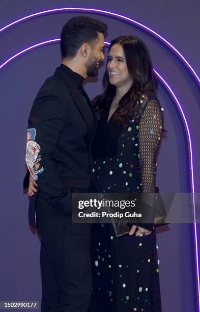 Angad Bedi and Neha Dhupia attend the screening of the Netflix series 'Lust Stories 2' on June 27, 2023 in Mumbai, India