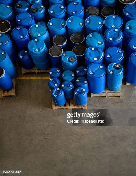 stock of barrels with chemicals at an industrial plant - safe environment stock pictures, royalty-free photos & images
