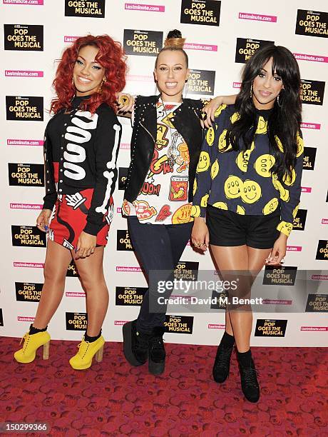 Karis Anderson, Courtney Rumbold and Alexandra Buggs of Stooshe attend 'BBC Children in Need: POP Goes The Musical' at the Prince Edward Theatre on...