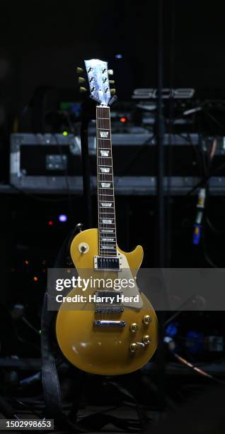 Gibson Les Paul guitar waiting onstage for Drake White to perform on Day 3 of Black Deer Festival 2023 at Eridge Park on June 18, 2023 in Tunbridge...